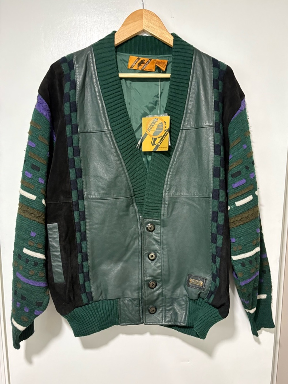 Trutus Blancarra Men’s Vintage Green Leather & Knit Bomber Jacket